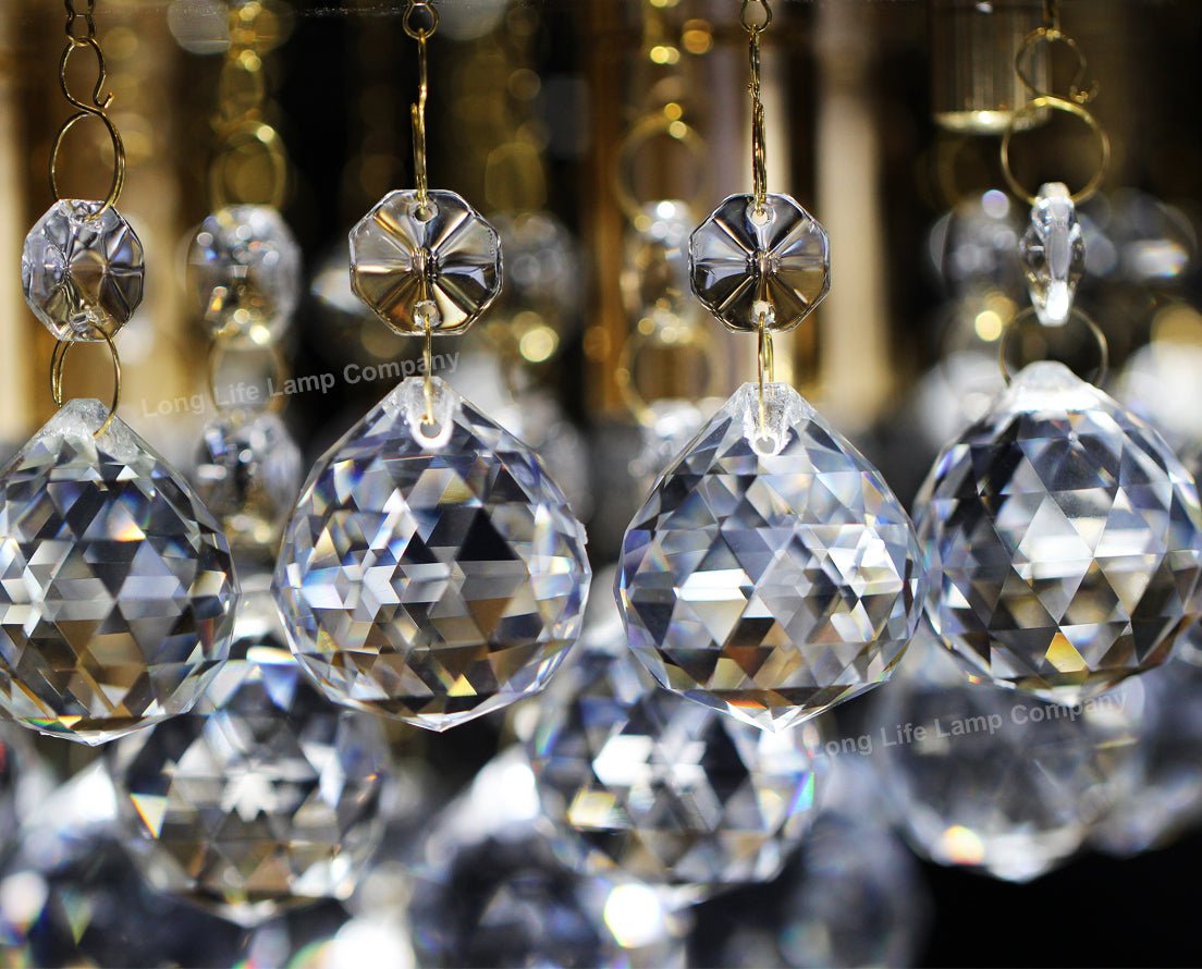Gold Modern Round Chandelier Ceiling Light Crystal Droplets Gold Base - Energy Light Bulbs - Free delivery on all orders