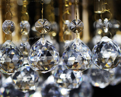 Gold Modern Round Chandelier Ceiling Light Crystal Droplets Gold Base - Energy Light Bulbs - Free delivery on all orders