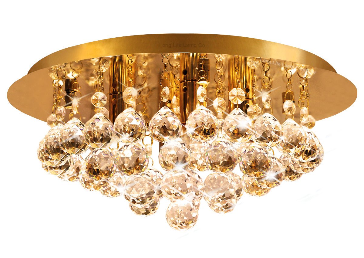 Gold Modern Round Chandelier Ceiling Light Crystal Droplets Gold Base - Energy Light Bulbs - Free delivery on all orders