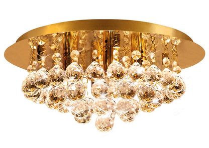 Gold Modern Round Chandelier Ceiling Light Crystal Droplets Gold Base - Energy Light Bulbs - Free delivery on all orders