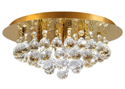 Gold Modern Round Chandelier Ceiling Light Crystal Droplets Gold Base - Energy Light Bulbs - Free delivery on all orders