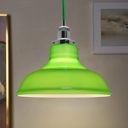 Green Ceiling Lamp Shade Pendant Light Industrial Chrome Lamp Holder Fitting - Energy Light Bulbs - Free delivery on all orders