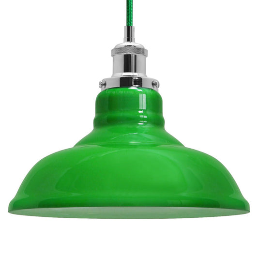 Green Ceiling Lamp Shade Pendant Light Industrial Chrome Lamp Holder Fitting - Energy Light Bulbs - Free delivery on all orders