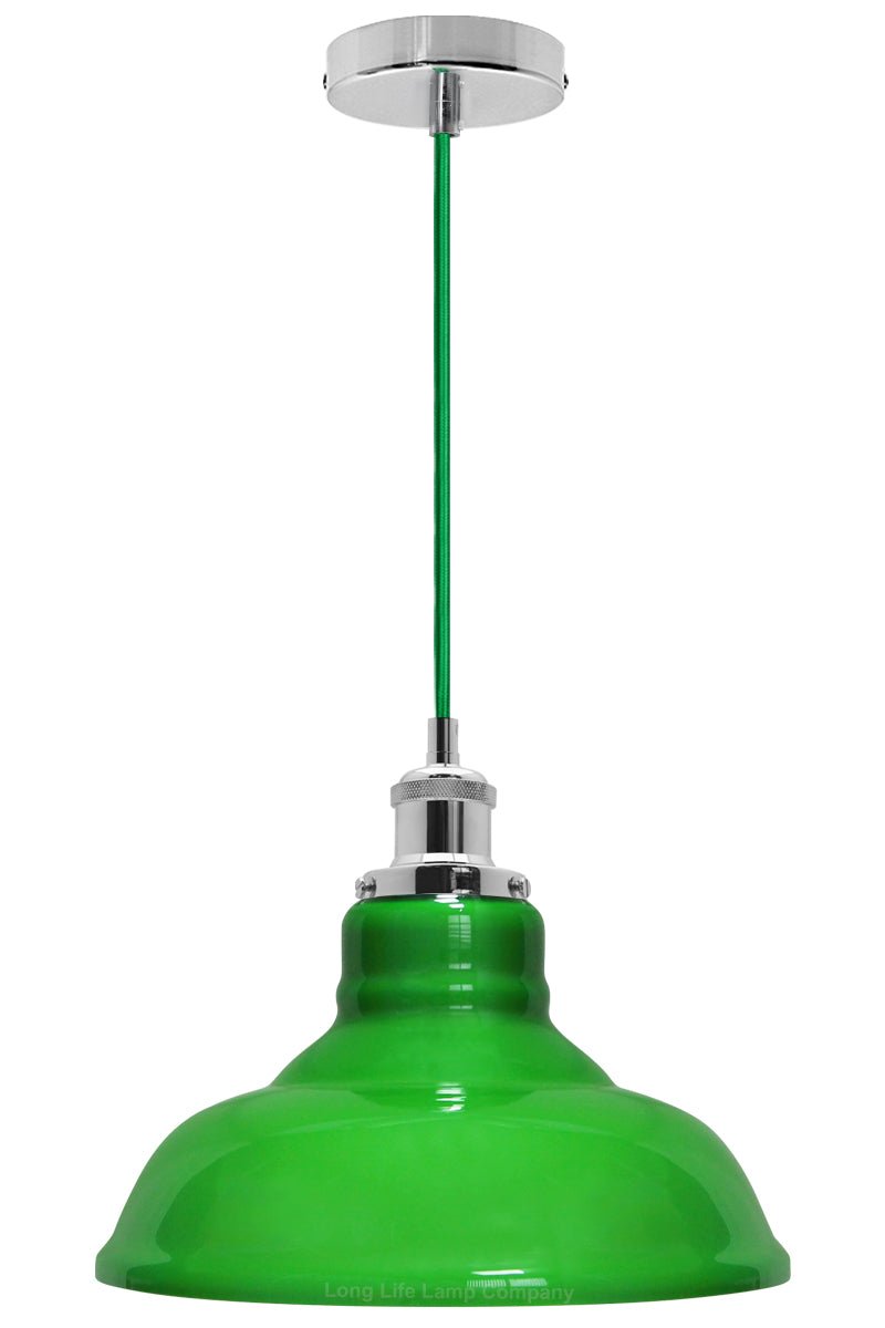 Green Ceiling Lamp Shade Pendant Light Industrial Chrome Lamp Holder Fitting - Energy Light Bulbs - Free delivery on all orders