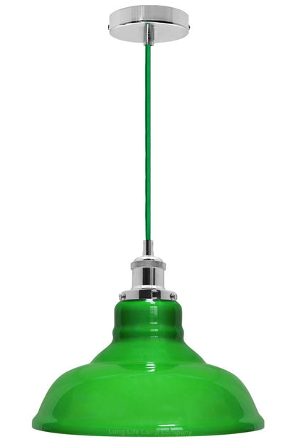 Green Ceiling Lamp Shade Pendant Light Industrial Chrome Lamp Holder Fitting - Energy Light Bulbs - Free delivery on all orders
