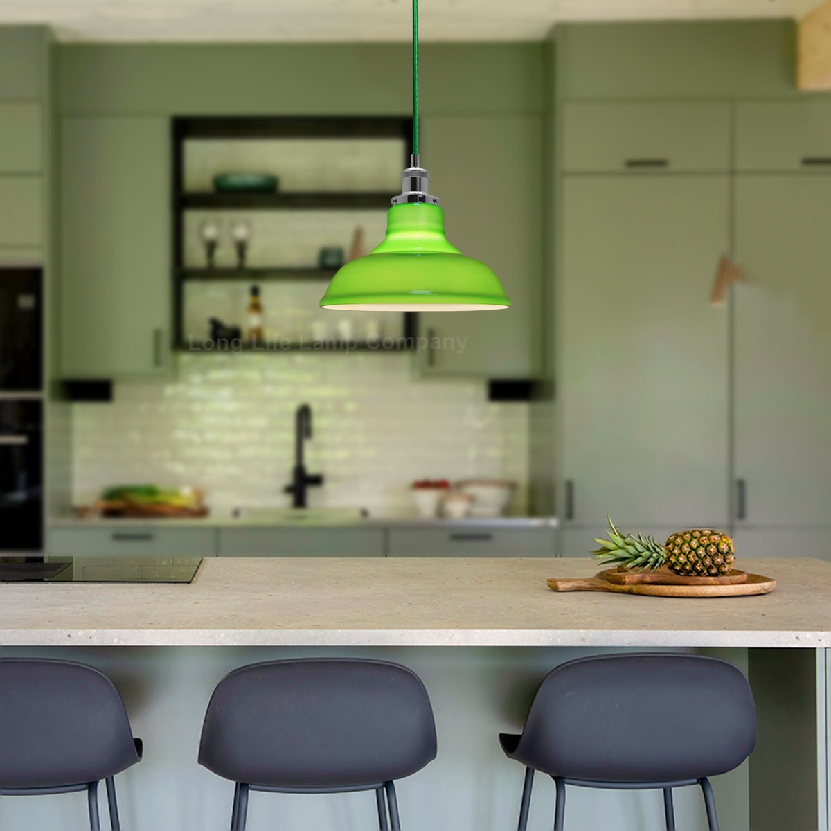 Green Ceiling Lamp Shade Pendant Light Industrial Chrome Lamp Holder Fitting - Energy Light Bulbs - Free delivery on all orders
