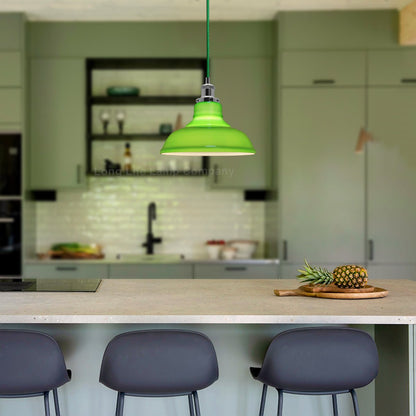 Green Ceiling Lamp Shade Pendant Light Industrial Chrome Lamp Holder Fitting - Energy Light Bulbs - Free delivery on all orders