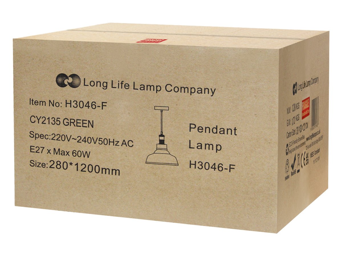 Green Ceiling Lamp Shade Pendant Light Industrial Chrome Lamp Holder Fitting - Energy Light Bulbs - Free delivery on all orders