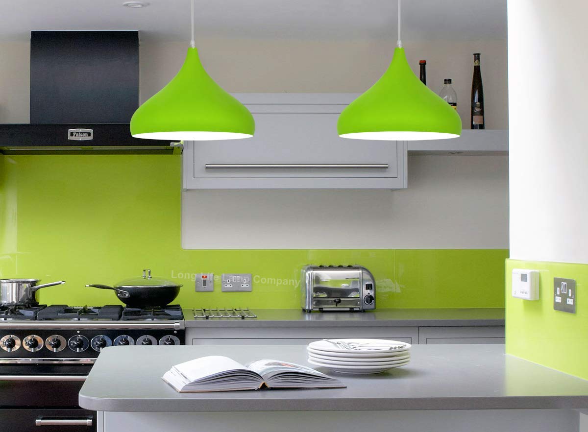 Green Lamp Shade Ceiling Pendant Light Metal Dome Gloss Finish - Energy Light Bulbs - Free delivery on all orders