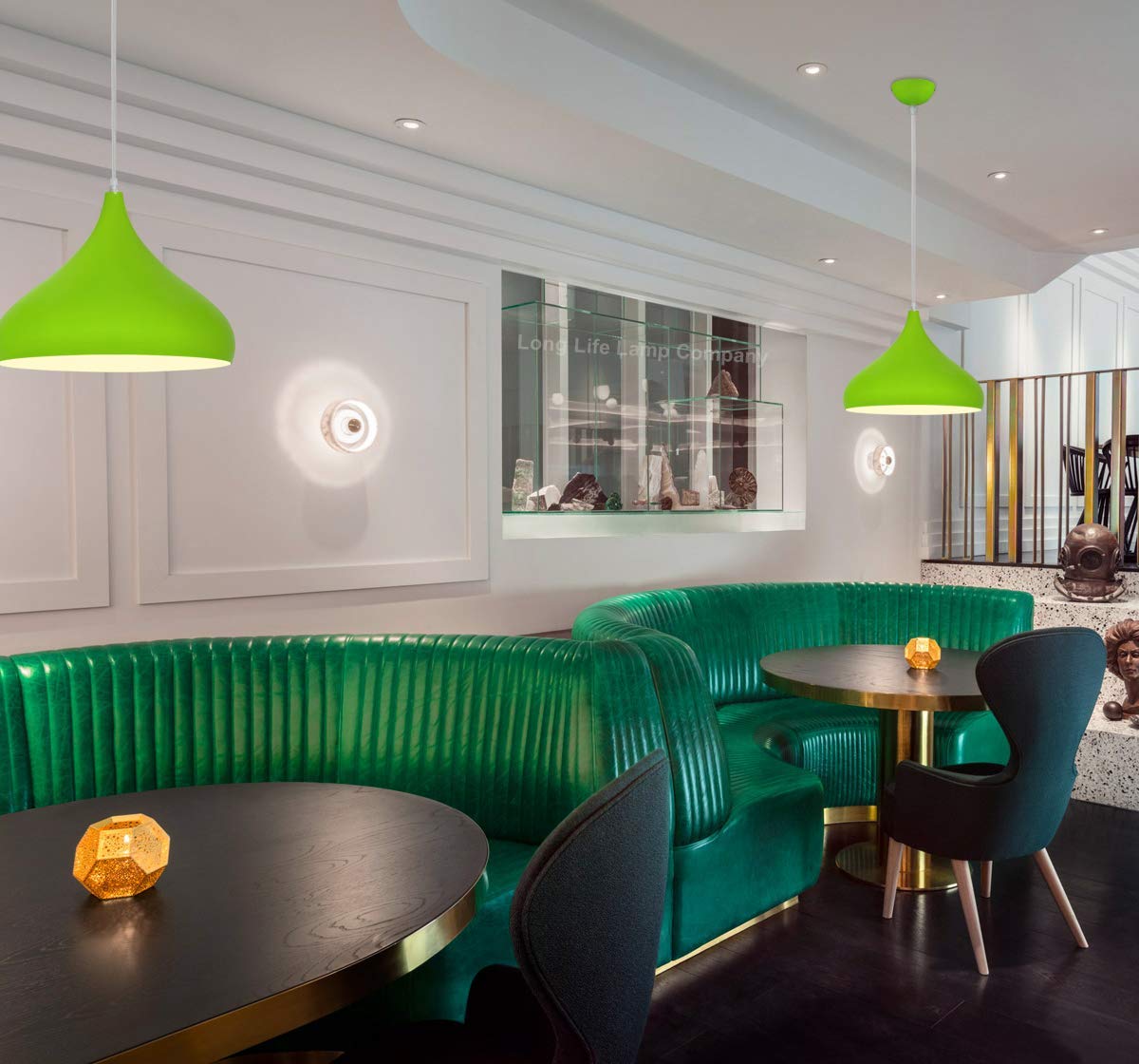 Green Lamp Shade Ceiling Pendant Light Metal Dome Gloss Finish - Energy Light Bulbs - Free delivery on all orders