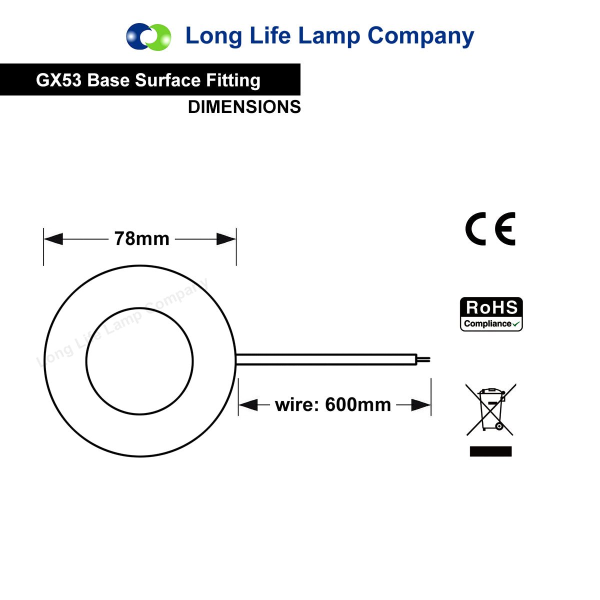 GX53 base Surface Fitting with 600mm lead - Energy Light Bulbs - Free delivery on all orders