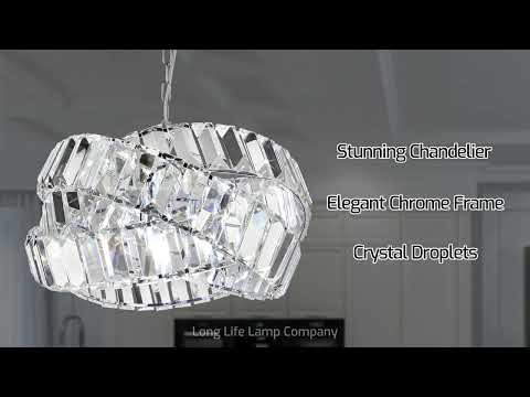 Modern Ceiling Crystal Chandelier Pendant Light Chrome Fixture Glass 3 Rings H3064