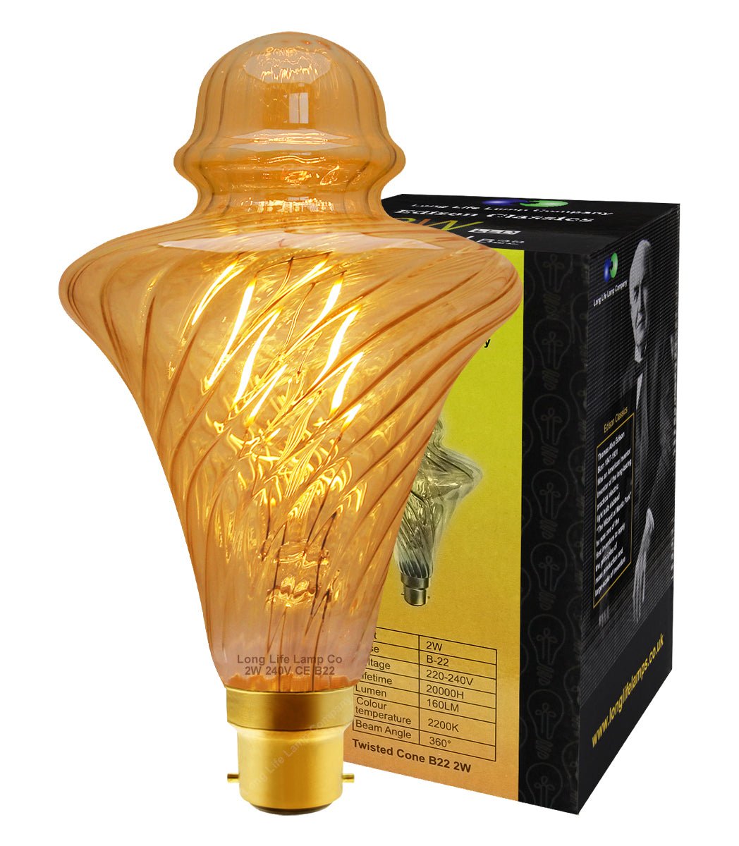Imperial Vintage LED 2w Filament Light Bulb Swirling Gold Glass B22 Bayonet Fitting Stunning Look - Energy Light Bulbs - Free delivery on all orders