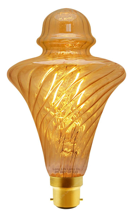 Imperial Vintage LED 2w Filament Light Bulb Swirling Gold Glass B22 Bayonet Fitting Stunning Look - Energy Light Bulbs - Free delivery on all orders
