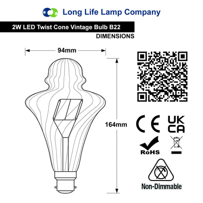 Imperial Vintage LED 2w Filament Light Bulb Swirling Gold Glass B22 Bayonet Fitting Stunning Look - Energy Light Bulbs - Free delivery on all orders