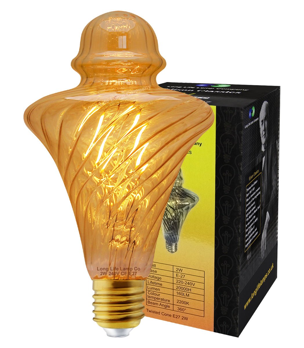 Imperial Vintage LED 2w Filament Light Bulb Swirling Gold Glass E27 Stunning Look Twist Cone - Energy Light Bulbs - Free delivery on all orders