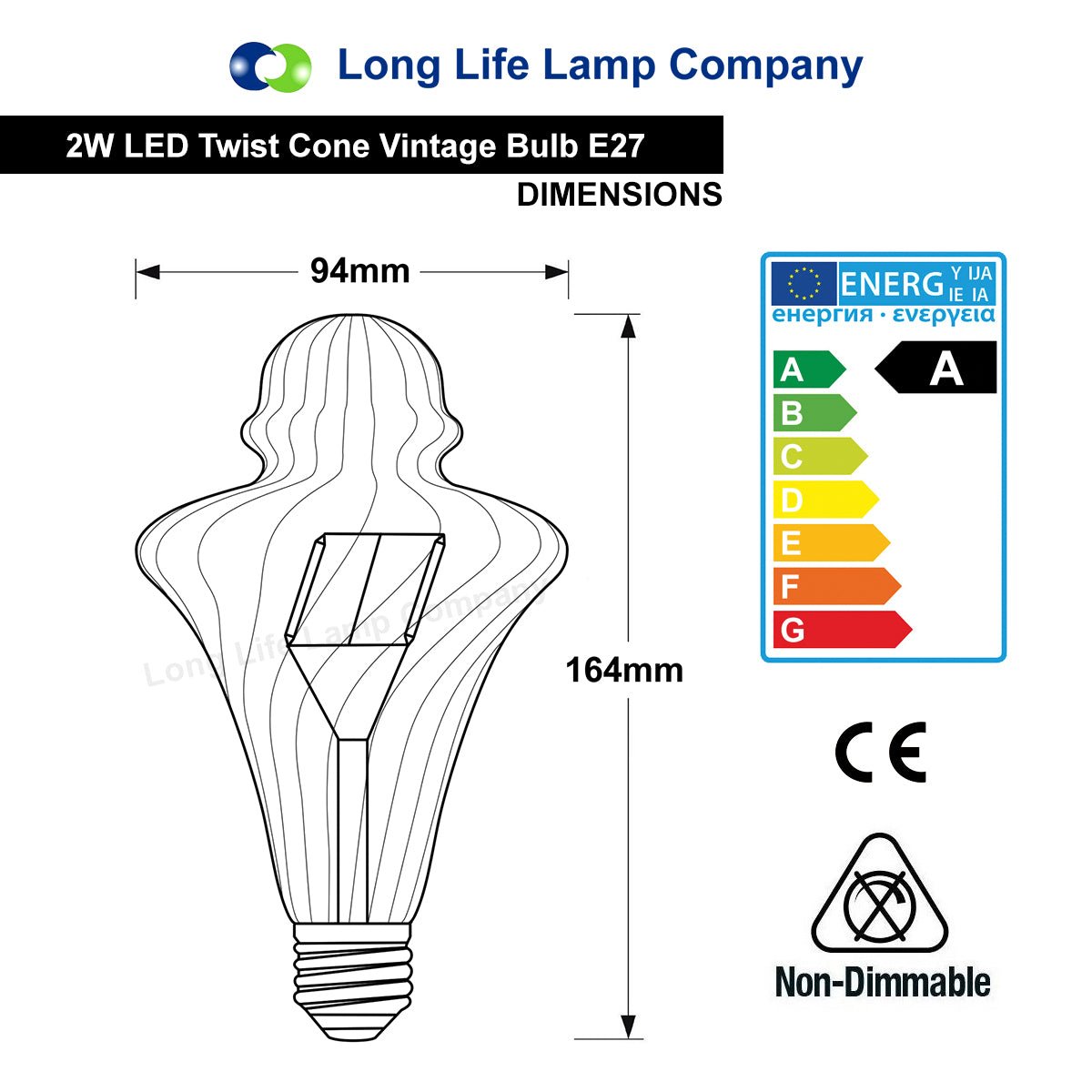Imperial Vintage LED 2w Filament Light Bulb Swirling Gold Glass E27 Stunning Look Twist Cone - Energy Light Bulbs - Free delivery on all orders