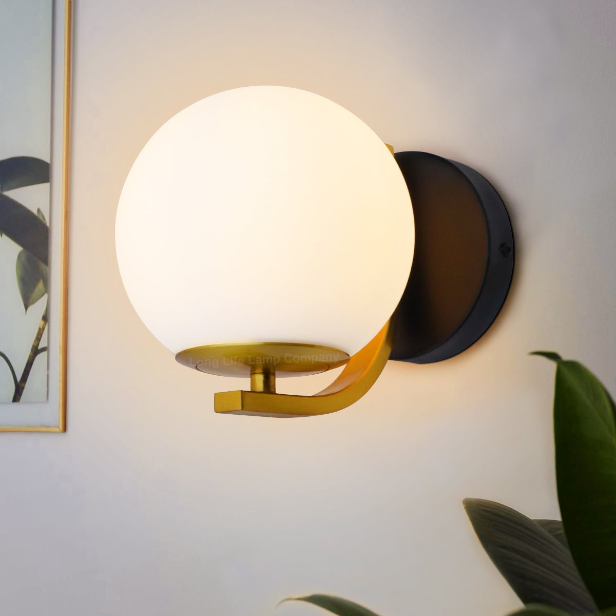 Indoor Brass Opal Globe Frosted Glass Wall Light H3138 - Energy Light Bulbs - Free delivery on all orders