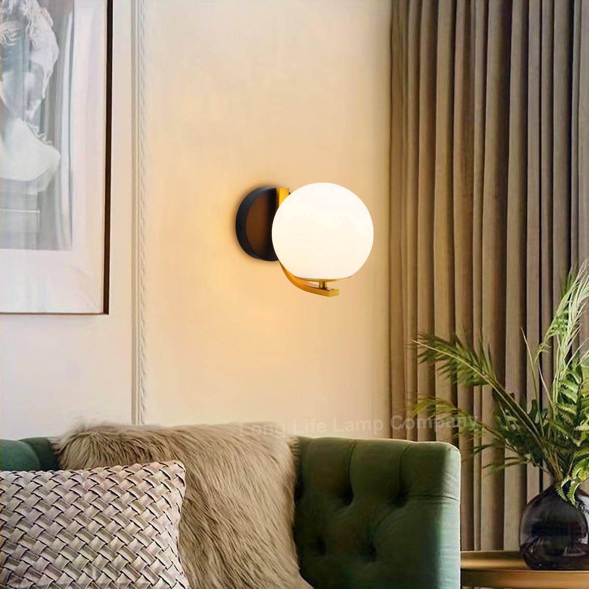 Indoor Brass Opal Globe Frosted Glass Wall Light H3138 - Energy Light Bulbs - Free delivery on all orders