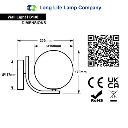 Indoor Brass Opal Globe Frosted Glass Wall Light H3138 - Energy Light Bulbs - Free delivery on all orders