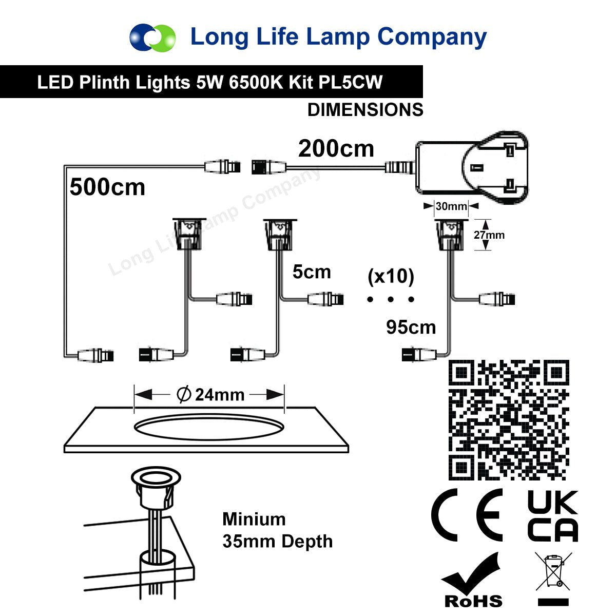 Indoor LED Plinth Lights 30mm Round Cool White Cabinet Lights 6500k 10 Kit - Energy Light Bulbs - Free delivery on all orders