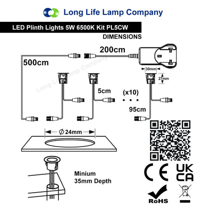 Indoor LED Plinth Lights 30mm Round Cool White Cabinet Lights 6500k 10 Kit - Energy Light Bulbs - Free delivery on all orders