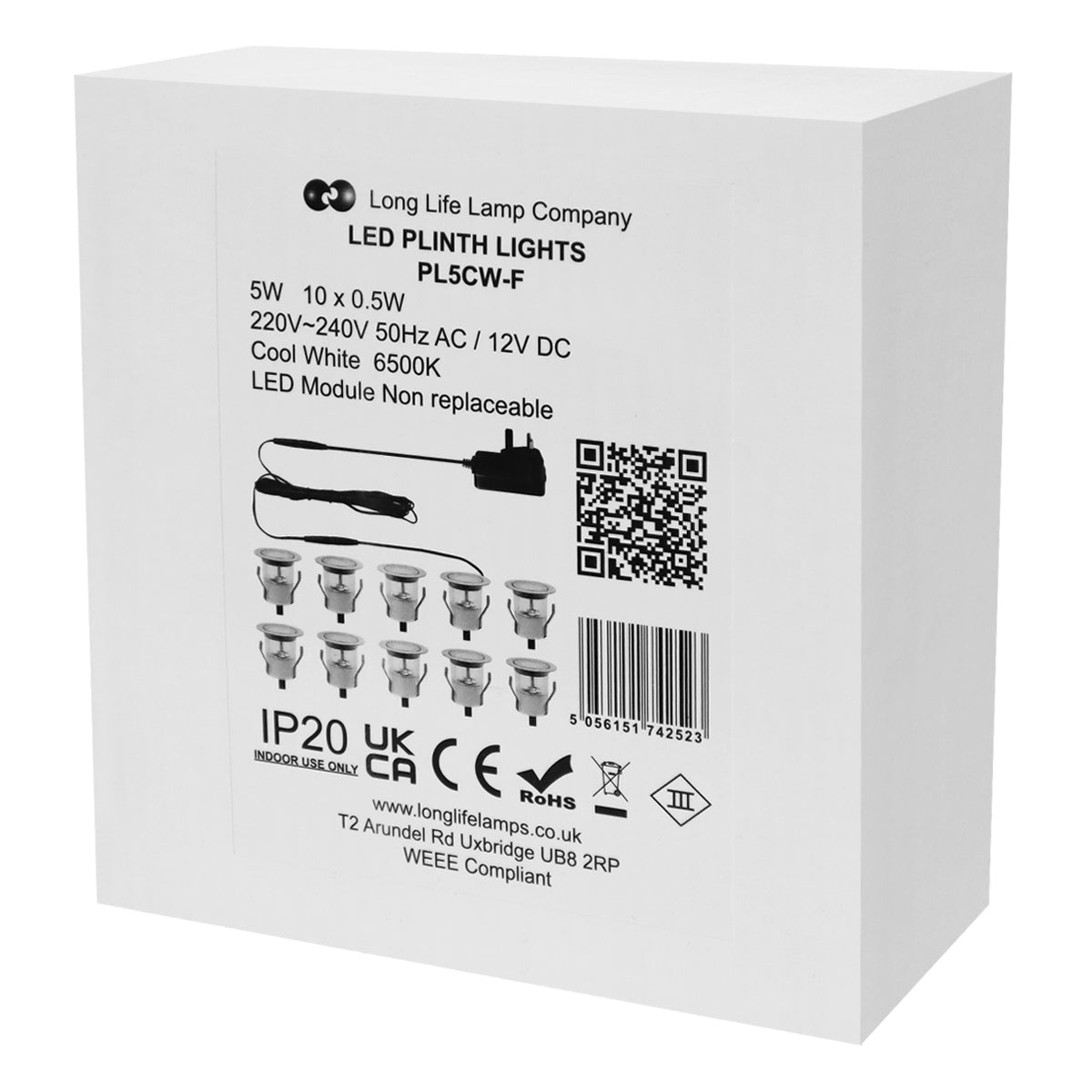 Indoor LED Plinth Lights 30mm Round Cool White Cabinet Lights 6500k 10 Kit - Energy Light Bulbs - Free delivery on all orders
