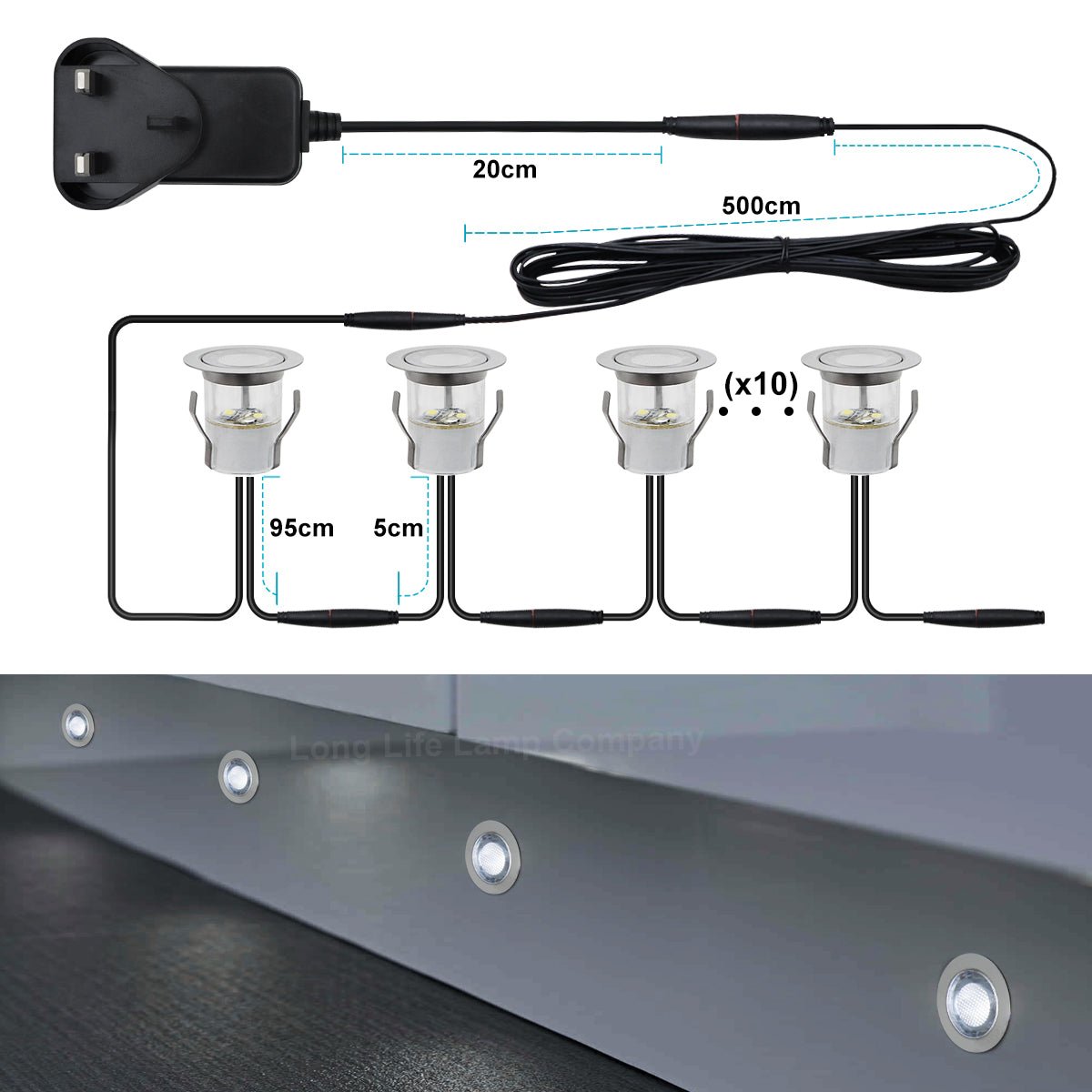 Indoor LED Plinth Lights 30mm Round Cool White Cabinet Lights 6500k 10 Kit - Energy Light Bulbs - Free delivery on all orders