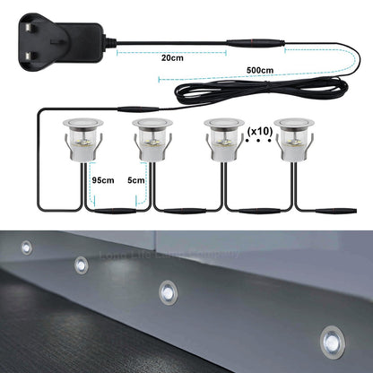 Indoor LED Plinth Lights 30mm Round Cool White Cabinet Lights 6500k 10 Kit - Energy Light Bulbs - Free delivery on all orders