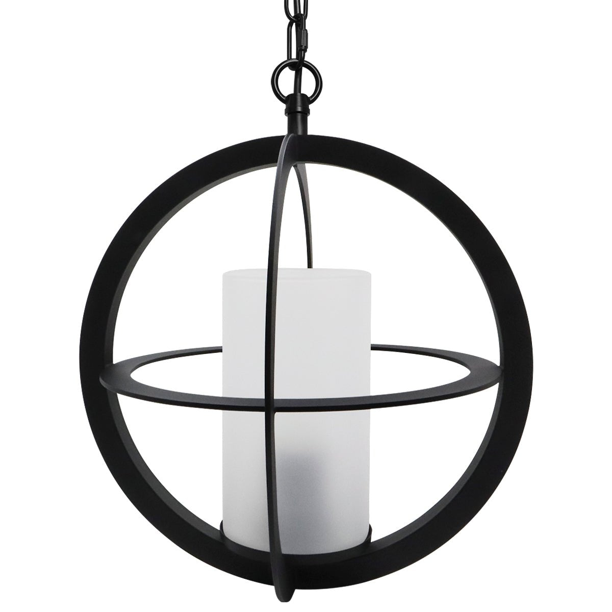 Industrial 3 Ring Ceiling Pendant Light Black Metal Chain Suspended Frosted Glass Lamp Shade - Energy Light Bulbs - Free delivery on all orders