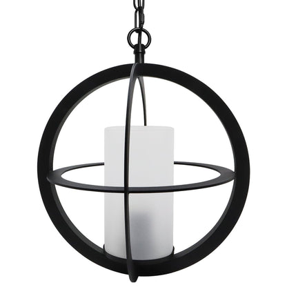 Industrial 3 Ring Ceiling Pendant Light Black Metal Chain Suspended Frosted Glass Lamp Shade - Energy Light Bulbs - Free delivery on all orders
