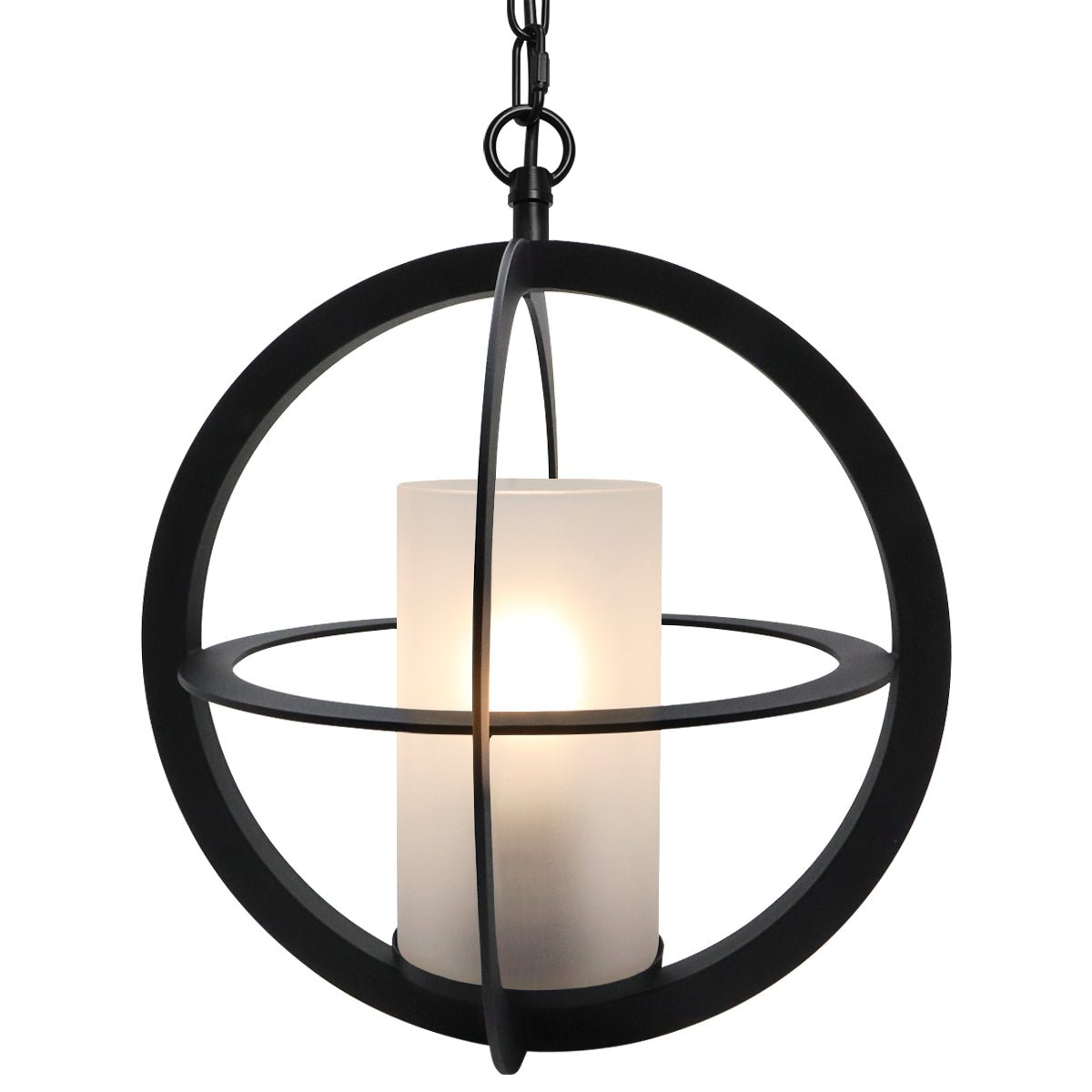 Industrial 3 Ring Ceiling Pendant Light Black Metal Chain Suspended Frosted Glass Lamp Shade - Energy Light Bulbs - Free delivery on all orders