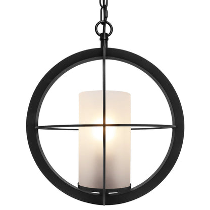 Industrial 3 Ring Ceiling Pendant Light Black Metal Chain Suspended Frosted Glass Lamp Shade - Energy Light Bulbs - Free delivery on all orders
