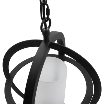 Industrial 3 Ring Ceiling Pendant Light Black Metal Chain Suspended Frosted Glass Lamp Shade - Energy Light Bulbs - Free delivery on all orders