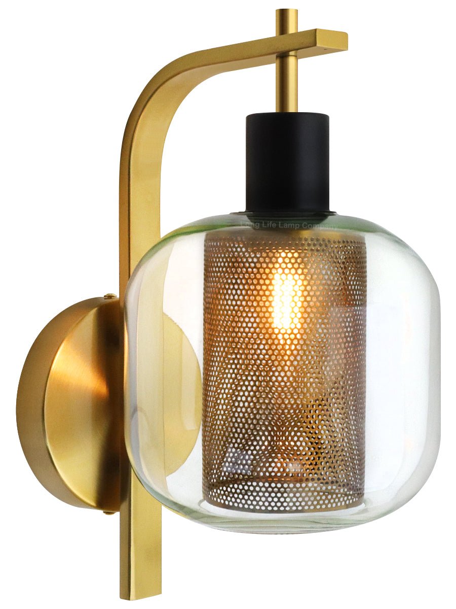 Industrial Antique Brass Single Wall Light Sconce Clear Glass Lamp Shade - Energy Light Bulbs - Free delivery on all orders