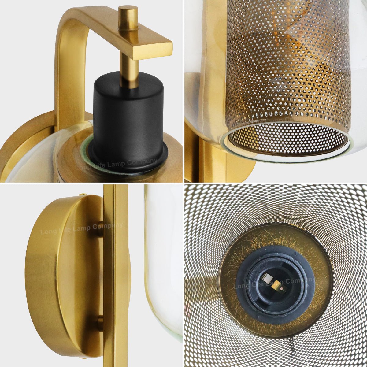 Industrial Antique Brass Single Wall Light Sconce Clear Glass Lamp Shade - Energy Light Bulbs - Free delivery on all orders