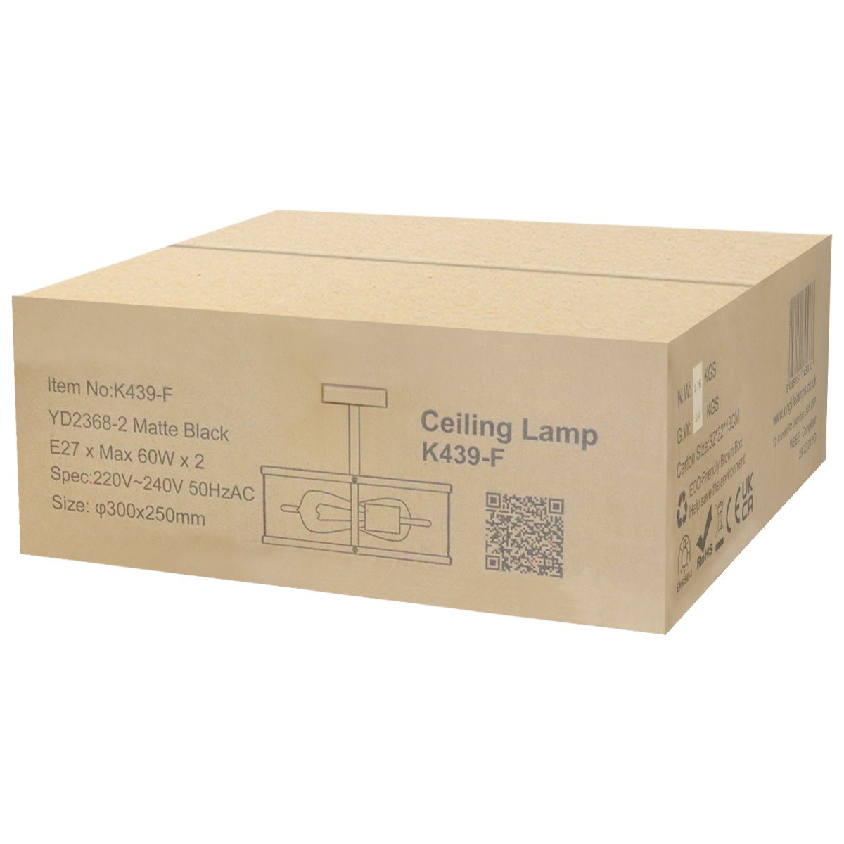 Industrial Black Ceiling Light Round 2 Light Drum Shade Lantern Semi Flush Mount - Energy Light Bulbs - Free delivery on all orders