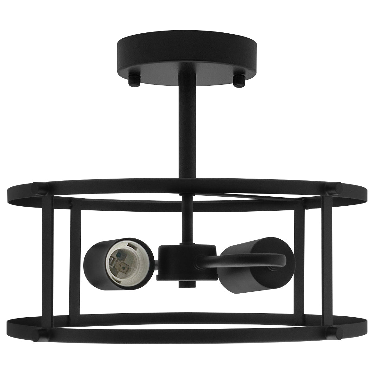 Industrial Black Ceiling Light Round 2 Light Drum Shade Lantern Semi Flush Mount - Energy Light Bulbs - Free delivery on all orders