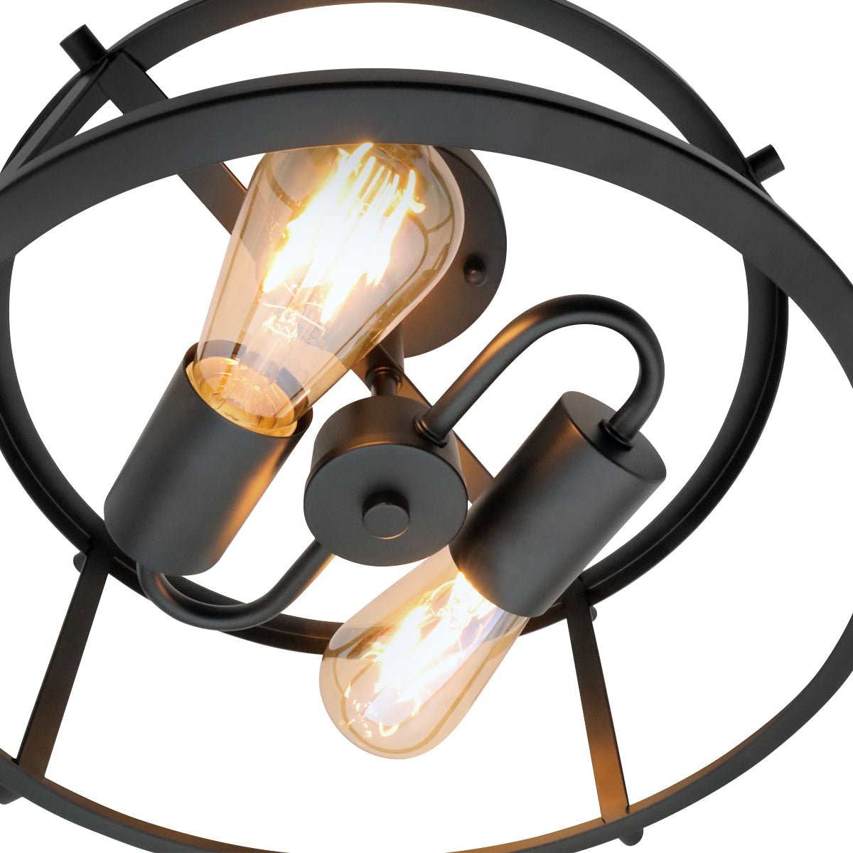 Industrial Black Ceiling Light Round 2 Light Drum Shade Lantern Semi Flush Mount - Energy Light Bulbs - Free delivery on all orders