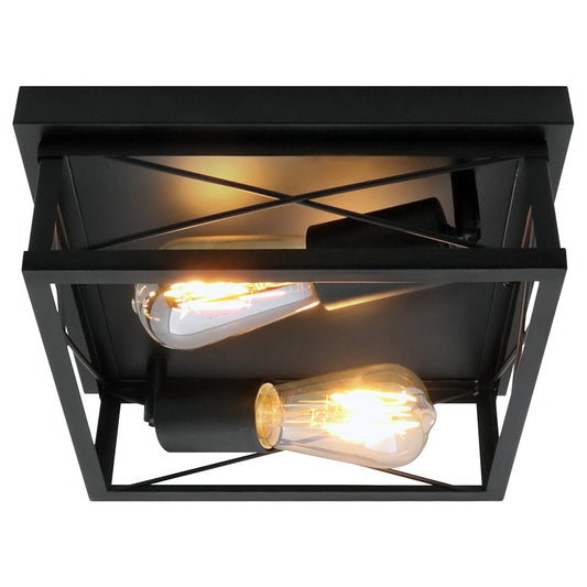 Industrial Black Ceiling Light Square 2 Light Box Lantern Flush Mounted - Energy Light Bulbs - Free delivery on all orders