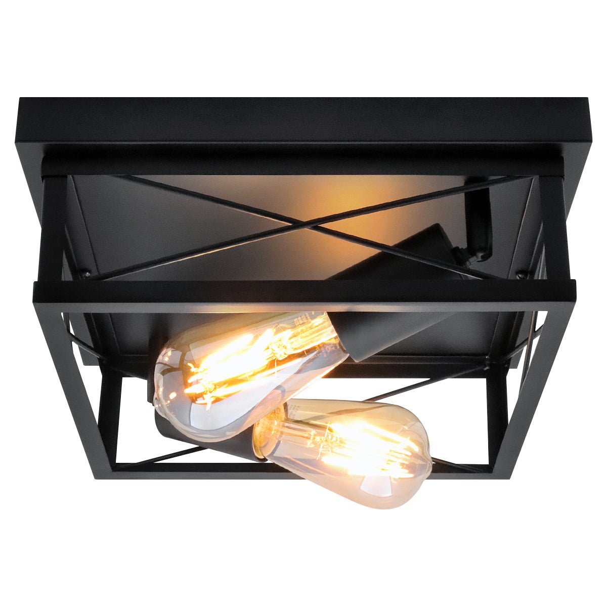 Industrial Black Ceiling Light Square 2 Light Box Lantern Flush Mounted - Energy Light Bulbs - Free delivery on all orders