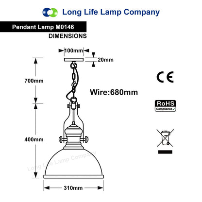 Industrial Black Ceiling Pendant Light with 9W LED - Energy Light Bulbs - Free delivery on all orders