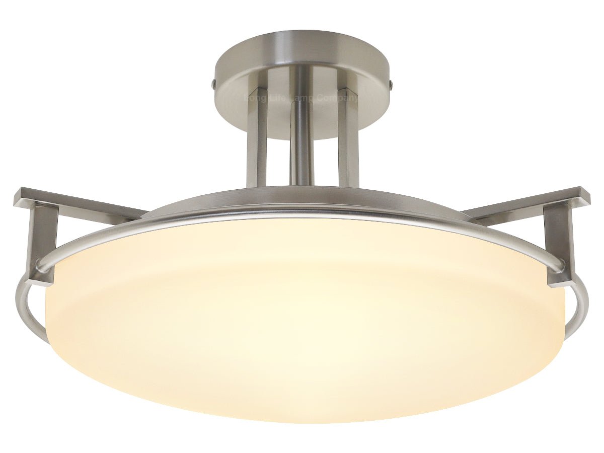 Industrial Brush Chrome Round Ceiling Light Semi Flush Mount Opal - Energy Light Bulbs - Free delivery on all orders
