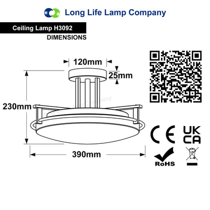 Industrial Brush Chrome Round Ceiling Light Semi Flush Mount Opal - Energy Light Bulbs - Free delivery on all orders