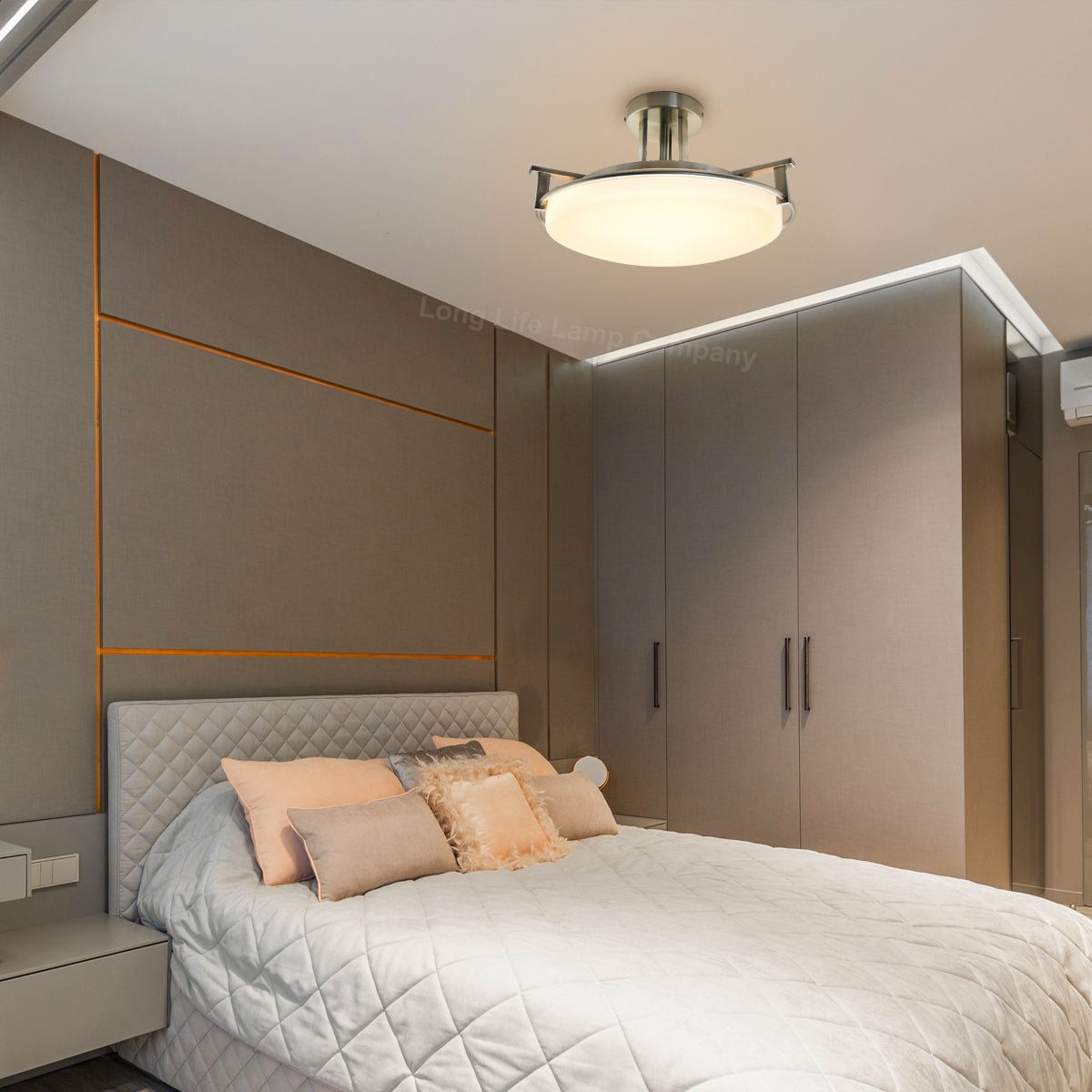 Industrial Brush Chrome Round Ceiling Light Semi Flush Mount Opal - Energy Light Bulbs - Free delivery on all orders