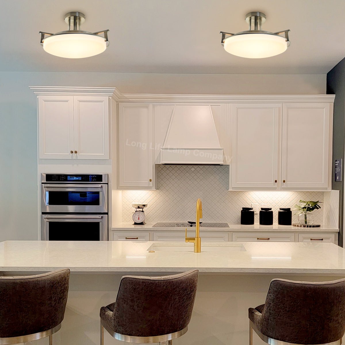 Industrial Brush Chrome Round Ceiling Light Semi Flush Mount Opal - Energy Light Bulbs - Free delivery on all orders