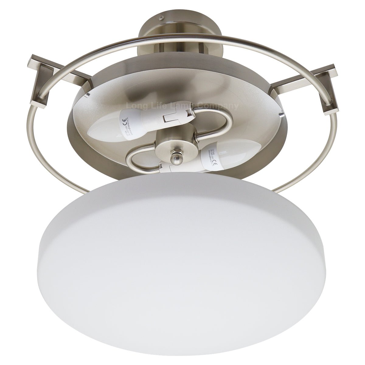 Industrial Brush Chrome Round Ceiling Light Semi Flush Mount Opal - Energy Light Bulbs - Free delivery on all orders