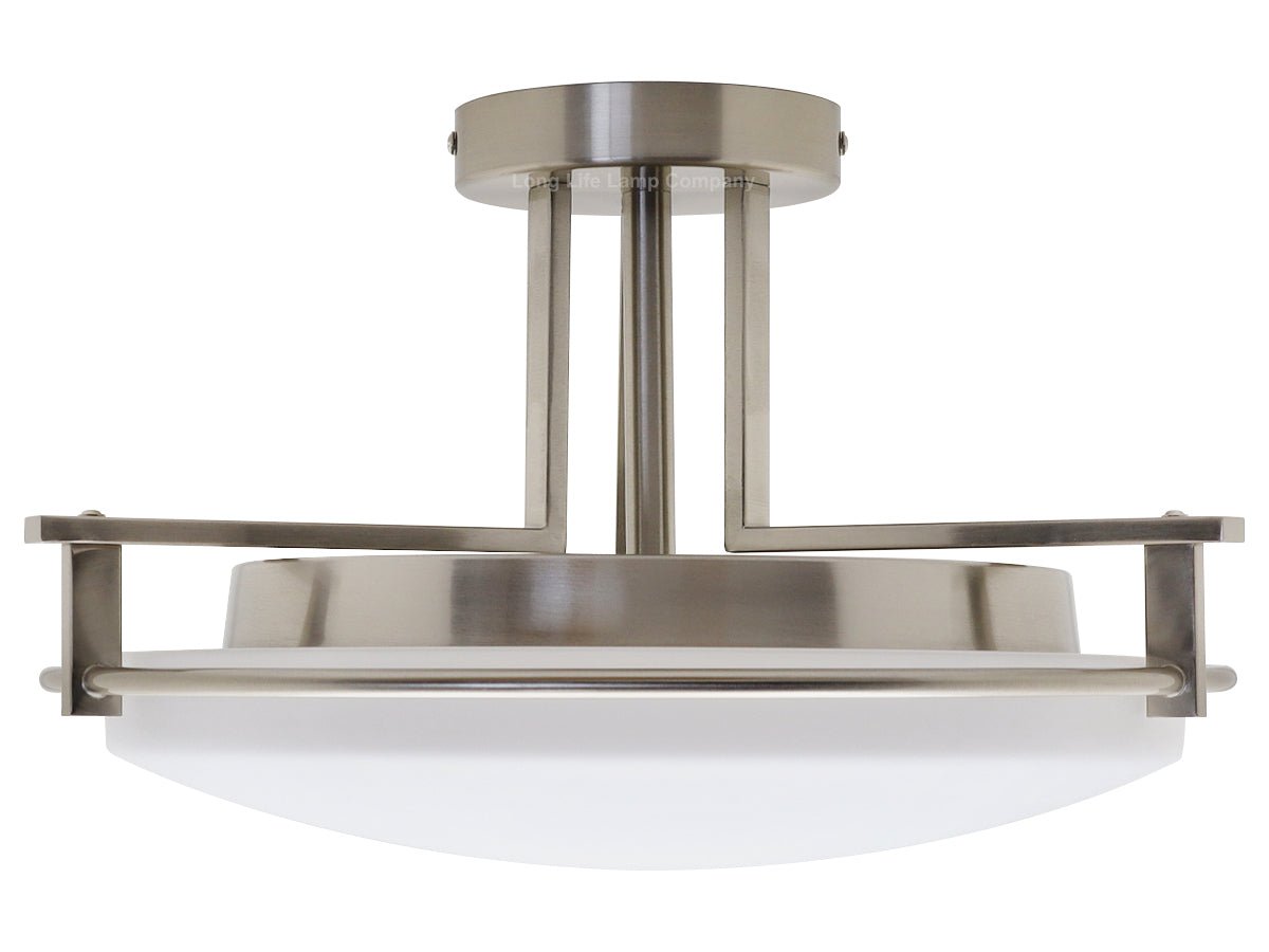 Industrial Brush Chrome Round Ceiling Light Semi Flush Mount Opal - Energy Light Bulbs - Free delivery on all orders