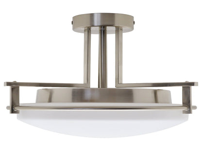 Industrial Brush Chrome Round Ceiling Light Semi Flush Mount Opal - Energy Light Bulbs - Free delivery on all orders
