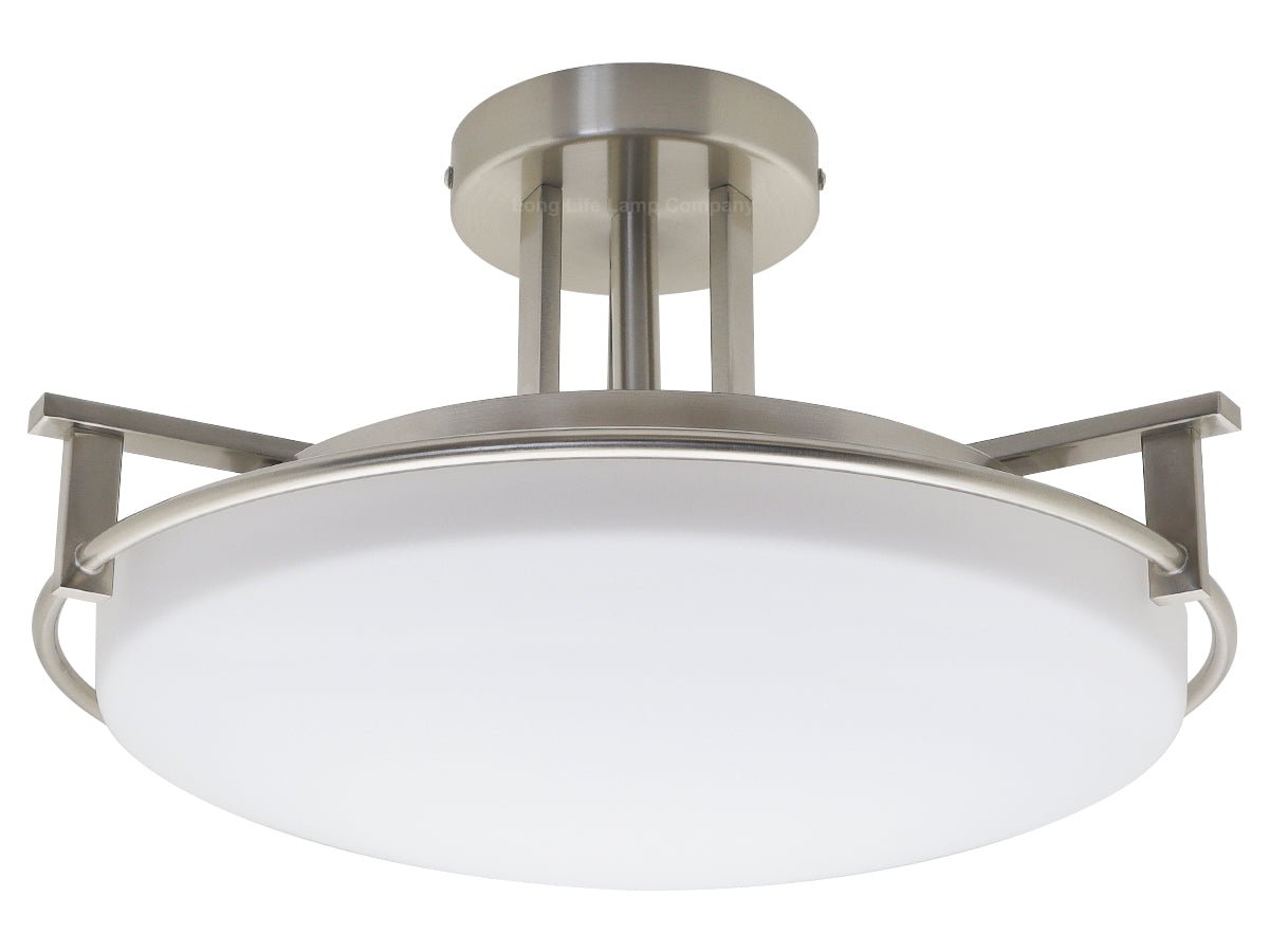 Industrial Brush Chrome Round Ceiling Light Semi Flush Mount Opal - Energy Light Bulbs - Free delivery on all orders